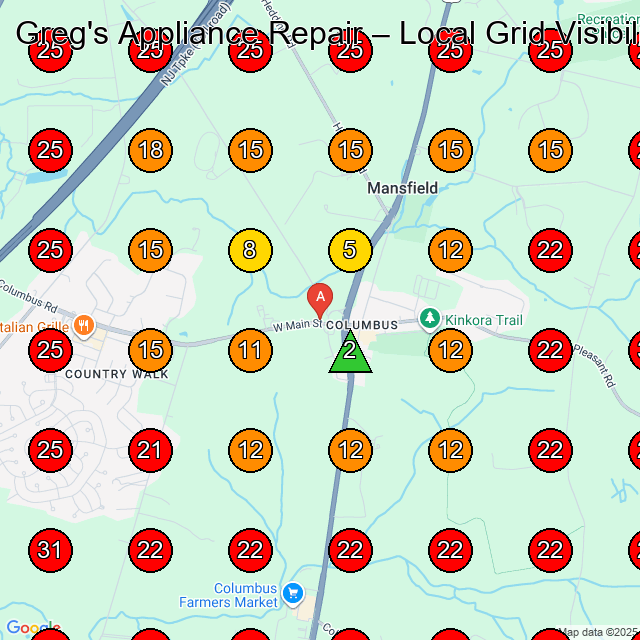 Greg's Appliance Repair GeoGrid visibility map for Appliance Repair Service in None